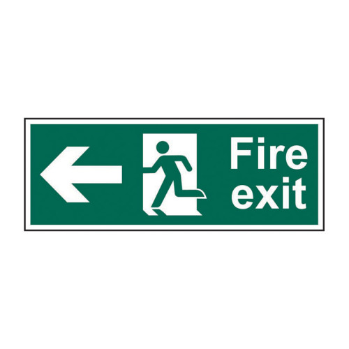 Centurion Fire Exit Man Arrow Left Sign Self Adhesive Vinyl 300mm X 100mm