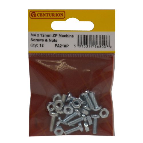 Centurion M4 x 12mm ZP Machine Screws Nuts FA218P