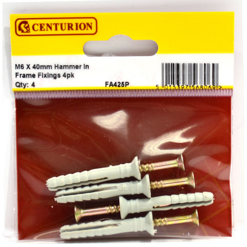 Centurion - M6 x 40mm Hammer In Frame Fixings 4pk FA425P