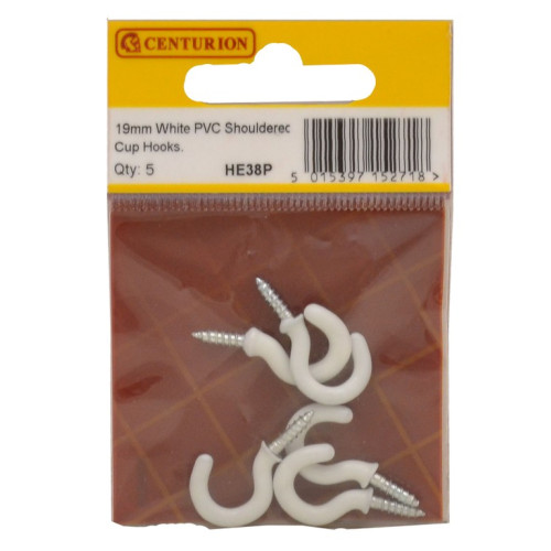 Centurion - Shouldered Cup Hooks, 19mm, White PVC