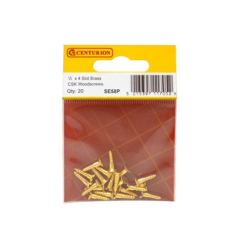 Centurion Slotted Countersunk Head Screws ½ X 4 Solid Brass