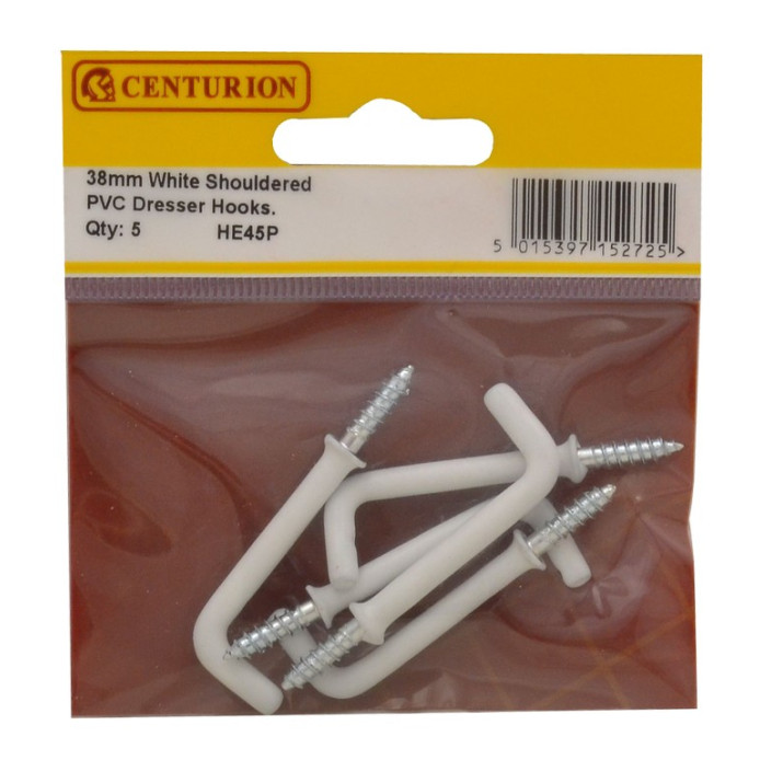 Centurion - Shouldered Dresser Hooks, 38mm, White PVC